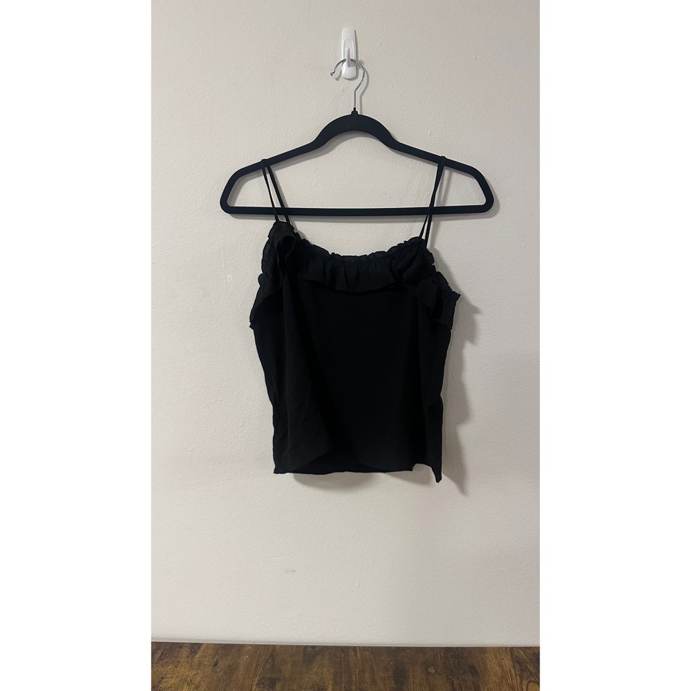 Mango Casual Black Ruffle Camisole Spaghetti Strap Top 13090295 Size S